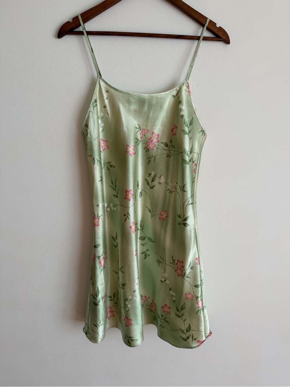 Vintage Avon Intimates Sage Green Floral Satin Slip Dress Mini Nightgown Small S